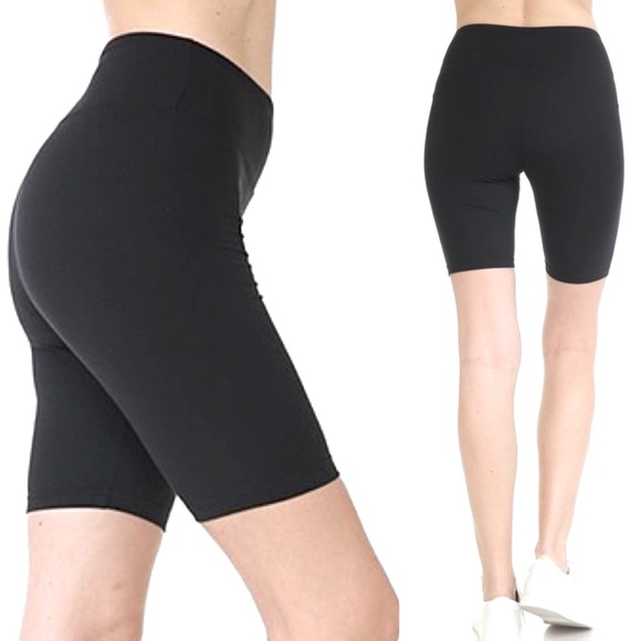 BLACK SUPER SOFT HIGH WAIST STRETCHY BIKER SHORTS - Picture 4 of 4